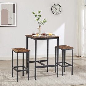 Bar Table Set, Square Bar Table with 2 Bar Chairs, Industrial Style Bar Chairs for Breakfast Table, Bar, Living Room, Banquet Hall, Space Saving, Rustic Brown and Black,23.6"Lx23.6"Wx35.4"H