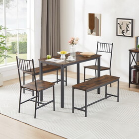 Dining Table Set, Barstool Dining Table with 2 Benches 2 Back Chairs, Industrial Dining Table for Kitchen Breakfast Table, Party Room, Rustic Brown and Black, 43.3"L x 23.6"W x 29.9"H W1668P152535