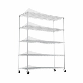 5-tier heavy-duty adjustable shelving and racking, 300 lbs. per wire shelf, with wheels, adjustable feet and shelf liners, for warehouses, supermarkets, kitchens, etc. 59.45"L X 24.02"W X 71.65"H