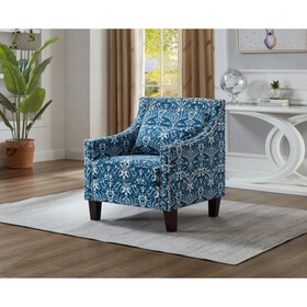 Mid-Century Printing Accent Chair, Velvet Fabric Upholstery Club Chair with Nail, Wood Frame Comfy Barrel Chair for Living Room, Bed Room Seat W1669137531