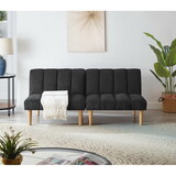 Corduroy fabric, wooden legs convertible sofa bed (Color:Black) W1669P156116