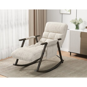 Casual folding rocking chair upholstered, lounge rocking chair adjustable high back and foot rest,side pockets placed in living room bedroom balcony
