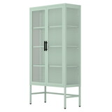 Double Glass Door Storage Cabinet with Adjustable Shelves and Feet Cold-Rolled Steel Sideboard Furniture for Living Room Kitchen Mint green W1673106107
