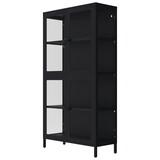 Four Glass Door Storage Cabinet with Adjustable Shelves and Feet Cold-Rolled Steel Sideboard Furniture for Living Room Kitchen Black W1673106108