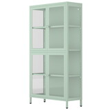 Four Glass Door Storage Cabinet with Adjustable Shelves and Feet Cold-Rolled Steel Sideboard Furniture for Living Room Kitchen Mint green W1673106110