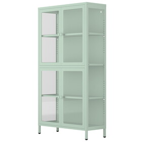 Four Glass Door Storage Cabinet with Adjustable Shelves and Feet Cold-Rolled Steel Sideboard Furniture for Living Room Kitchen Mint green W1673106110