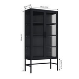 Double Glass Door Storage Cabinet with Adjustable Shelves and Feet Cold-Rolled Steel Sideboard Furniture for Living Room Kitchen BLACK W1673121037