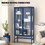 Double Glass Door Storage Cabinet with Adjustable Shelves and Feet Cold-Rolled Steel Sideboard Furniture for Living Room Kitchen BLUE W1673121038