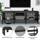 Industrial Wood and Metal TV Stand Entertainment Center Cabinet TV Console Table with 3 Metal Mesh Doors 2-Tier Storage Shelves for Living Room Frosted Black W1673127672