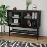 Industrial Double Door Cabinet Console Table with 2 Mesh Doors Adjustable Shelf and Feet Bottom Shelf Anti-Tip Dust-free Kitchen Credenza Sideboard Frosted Black W1673127673