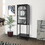 Stylish Tempered Glass High Cabinet with Arched Door Adjustable Shelves and Feet Anti-Tip Dust-free Fluted Glass Kitchen Credenza Black W1673127678