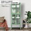Stylish 4-Door Tempered Glass Cabinet with 4 Glass Doors Adjustable Shelves U-Shaped Leg Anti-Tip Dust-free Fluted Glass Kitchen Credenza Light Green W1673127689