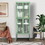 Stylish 4-Door Tempered Glass Cabinet with 4 Glass Doors Adjustable Shelves U-Shaped Leg Anti-Tip Dust-free Fluted Glass Kitchen Credenza Light Green W1673127689