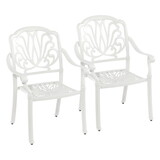 2 PCS Outdoor Furniture Dining Chairs All-weather Cast Aluminum Patio Furniture for Patio Garden Deck White