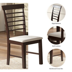 2 PCS Retro Dining Chair Rubber Wood Dining Upholstered Chair with Backrest Cushion for Small Space Kitchen Cream White and Dark Brown W1673P147157