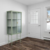 Mint Green Tall Freestanding Display Cupboard Stylish Fluted Glass Storage Cabinet with Glass Doors Three Detachable Shelves Bottom Space for Office Dining Room Living Room Bedside W1673P188698