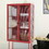 Retro Style Red Tall Freestanding Display Cupboard Stylish Fluted Glass Storage Cabinet with Glass Doors Three Detachable Shelves Bottom Space for Office Dining Room Living Room W1673P188704