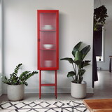 Retro Style Freestanding Metal Tall Display Cupboard with Glass Door and Three Detachable Shelves for Office, Living Room, Kitchen Console Sideboard,Bedside Entryway RED W1673P188717