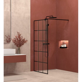 Framed Glass Shower Screen 34" Width x 72"Height with 1/4"(6mm) Silk-printing Tempered Glass, black aluminum and support bar W1675P165023