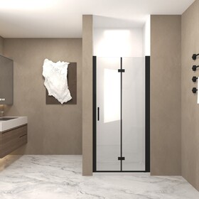 29-28"x 72" Bifold Shower Door, 1/4"(6mm) Tempered Glass, Matte Black Aluminum Frame, Explosion Proof Film