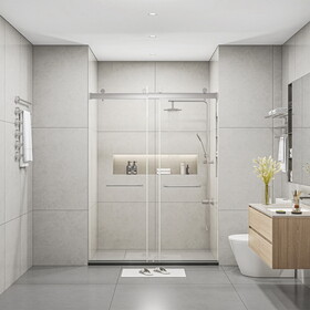 Frameless Sliding Glass Shower Doors 60" Width x 76"Height with 3/8"(10mm) Clear Tempered Glass, Brushed Nickel W1675S00006