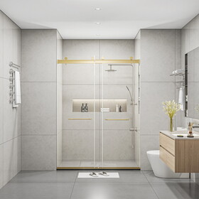 Frameless Sliding Glass Shower Doors 60" Width x 76"Height with 3/8"(10mm) Clear Tempered Glass, Brushed Gold W1675S00007