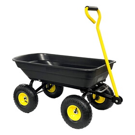 Garden Dump Cart with Steel Frame Outdoor Wagon with 10 inch Pneumatic Tires, 55L Capacity, Black