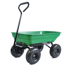 Garden Dump Cart with Steel Frame Outdoor Wagon with 10 inch Pneumatic Tires, 55L Capacity, Green P-W1676P155343