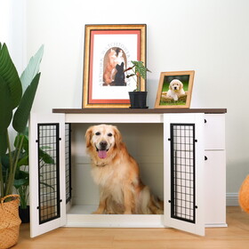 Furniture style dog cage, wooden dog cage, double door dog cage, side cabinet dog cage, Dog crate W1687138649