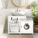 Cat litter box enclosure for bathroom, Hidden Litter Pet Washroom with Divider, Indoor Cat House for Large Cats, White W1687P251061