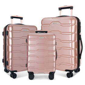 Luggage Sets ABS+PC Hardshell 3pcs Clearance Luggage Hardside Lightweight Durable Suitcase sets Spinner Wheels Suitcase with TSA Lock (20/24/28), RoseGold