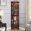 Corner Curio Cabinet with Lights, Adjustable Tempered Glass Shelves, Mirrored Back, Display Cabinet,Walnut (E26 light bulb not included) W1693111239