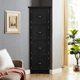 Tall Storage Cabinet with Doors and 4 Shelves for Living Room, Kitchen, Office, Bedroom, Bathroom, Modern, Black