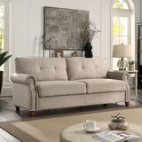 Linen Fabric Upholstery with Storage Sofa /Tufted Cushions/ Easy, Tool-Free assembly, Beige W1700112867
