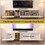 TV Console with Big Storage Cabinets, Modern TV Stand with Yellow and Ivory Contrasting Colors, Wireless Charging Entertainment Center for Living Room and Bedroom (Ivory, for 80 inches) W1701P149170