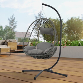 Egg Chair with Stand Indoor Outdoor Swing Chair Patio Wicker Hanging Egg Chair Hanging Basket Chair with Stand for Bedroom Living Room Balcony W1703P163948