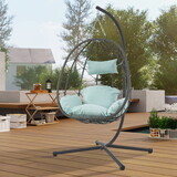 Egg Chair with Stand Indoor Outdoor Swing Chair Patio Wicker Hanging Egg Chair Hanging Basket Chair with Stand for Bedroom Living Room Balcony