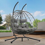 2 Persons Egg Chair with Stand Indoor Outdoor Swing Chair Patio Wicker Hanging Egg Chair Hanging Basket Chair with Stand for Bedroom Living Room Balcony W1703P163952