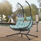 2 Persons Egg Chair with Stand Indoor Outdoor Swing Chair Patio Wicker Hanging Egg Chair Hanging Basket Chair with Stand for Bedroom Living Room Balcony