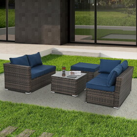 Patio Furniture, Outdoor Furniture, Seasonal PE Wicker Furniture, 4 Set Wicker Furniture with Tempered Glass Coffee Table, W1703S00018