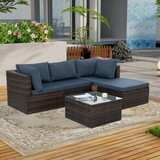 Patio Furniture, Outdoor Furniture, Seasonal PE Wicker Furniture, 5 Set Wicker Furniture with Tempered Glass Coffee Table W1703S00021
