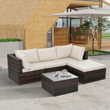 Patio Furniture, Outdoor Furniture, Seasonal PE Wicker Furniture, 5 Set Wicker Furniture with Tempered Glass Coffee Table