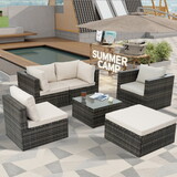 Patio Furniture, Outdoor Furniture, Seasonal PE Wicker Furniture, 6 Set Wicker Furniture with Tempered Glass Coffee Table