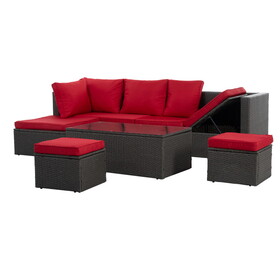 Patio Furniture, Outdoor Furniture, Seasonal PE Wicker Furniture,7 PCS Set Wicker Furniture with Lounger Sofa W1703S00030