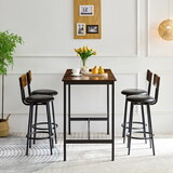 Bar industrial style five-piece set, four soft bags with backrest bar chairs, industrial style iron wood table set, suitable for kitchen, restaurant, bar. W1705P145966