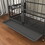 Modern Kennel Dogs room up to 60 LB, Dog crate furniture with Multi-Purpose Rremovable Ttray, Double-Door Dog House, lift Panel, 360 Degree Rotation -3 Height Adjustable Feeding Bowls (Grey)
