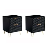 Black Nightstand Set of 2, End Side Table Double, Bedside Table with 2 Drawers, Dual Night Stand Metal Legs for Bedroom Living Room W1705P183095