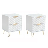 White Nightstand Set of 2, End Side Table Double, Bedside Table with 2 Drawers, Dual Night Stand Metal Legs for Bedroom Living Room W1705P183097