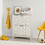 31.5 inch Retro White Shoe Storage Cabinet, Mid-Century Vintage Freestanding Shoe Cabinet, Shoe Cabinet with 2 Flip Drawers, Suitable for Hallway and Entryway, Staircase Corner W1706P311100