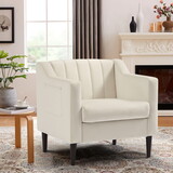 Modern Upholstered Tufted Accent Chair, Velvet Fabric Single Sofa Side Chair,Comfy Barrel Club Living Room Armchair with Golden Metal Legs for Bedroom Living Reading Room Office, White